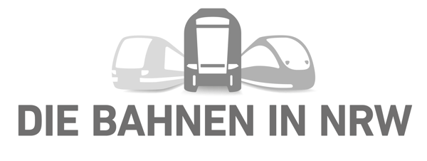 Farbiges Logo von 'Die Bahnen in NRW' mit drei abstrakten Zügen.